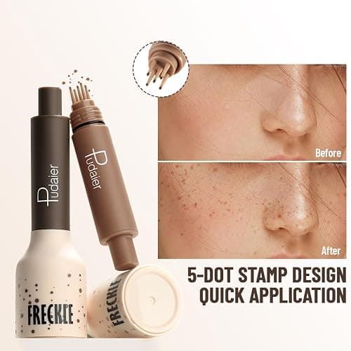 Freckle Stamp Pen, Fake Freckles Stain Marker,5-Dot Faux Liquid Freckle Stamp Cushion for Natural and Lifelike Sunkissed Makeup,Quick Dry Long-Lasting Face Freckle Pencil Tool,04#Caramel thumbnail 3