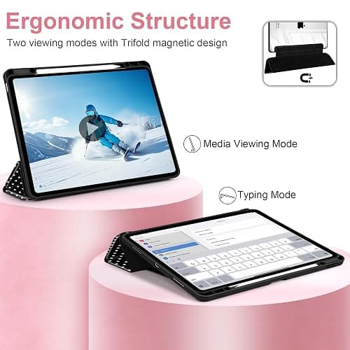 MEEgoodo Case for iPad Air 13 inch 2026(M4) / 2025(M3) / 2024(M2), Tablet Cases with Transparent Acrylic Back Shell, Cover with Pencil Holder + Auto Wake/Sleep + Trifold Stand, White Polka Dot thumbnail 8