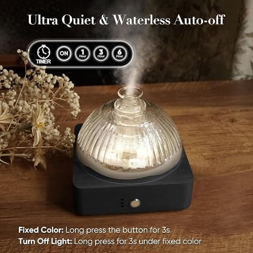 Glass Dome Essential Oil Diffuser with Glass Reservoir & Wood Base-Plastic Free, 200ml Ultrasonic Diffuser for Aromatherapy with Timer 7 Color Light Auto-Off for Gift Home Office Yoga Dark Brown thumbnail 5