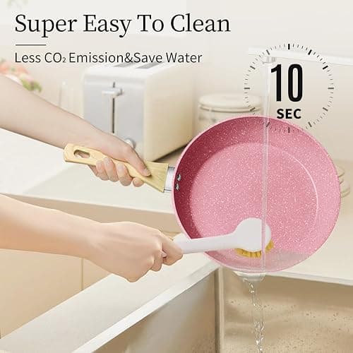 Innwewell Non Stick Frying Pan - Pink Non Stick Skillet Frying Pans, Safe&No Toxic Egg Omelette Frying Pan, 8 Inch Small Nonstick Cookware Cooking Pan, Induction Compatible, PFOA Free thumbnail 5