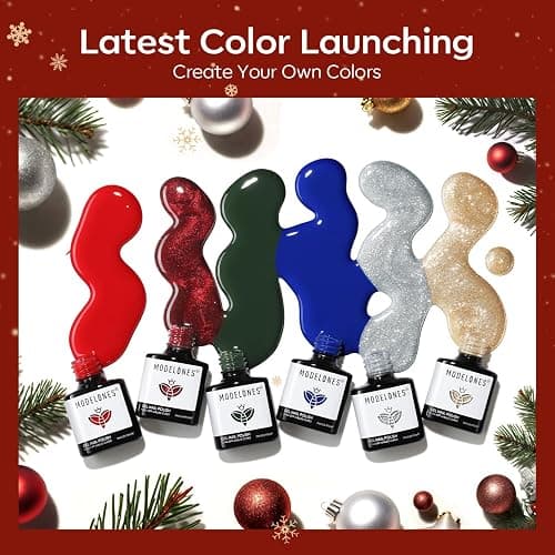 modelones Christmas Gel Nail Polish Set, Winter Cat Eye Red Dark Green Blue Glitter Gold Silver Gel Polish Kit Soak Off Nail Art Manicure Home Gift for Women Girls thumbnail 6