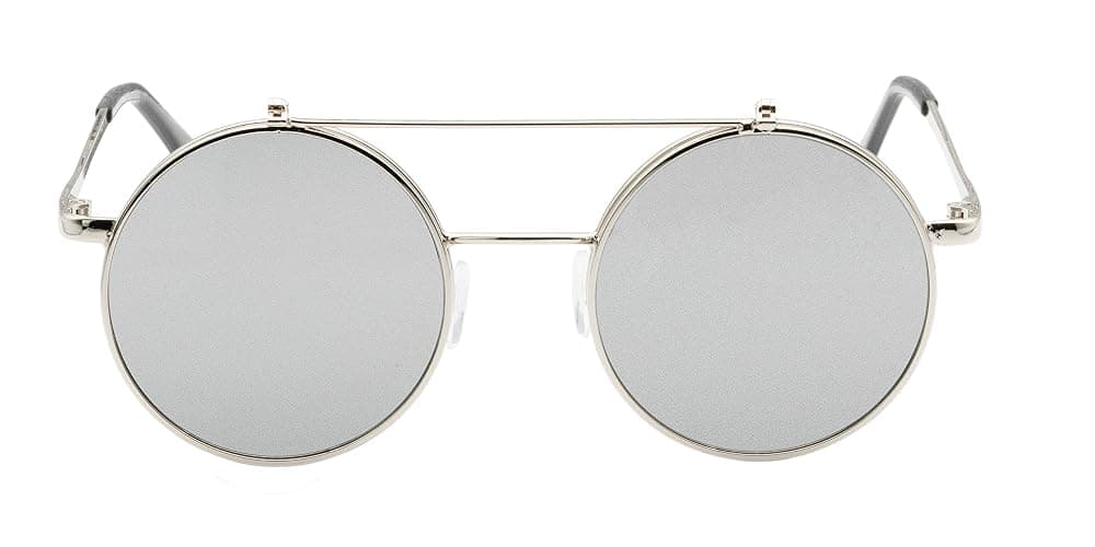 J&L Glasses Retro Flip-Up Round Goggles Steampunk Sunglasses - Silver,silver thumbnail 6