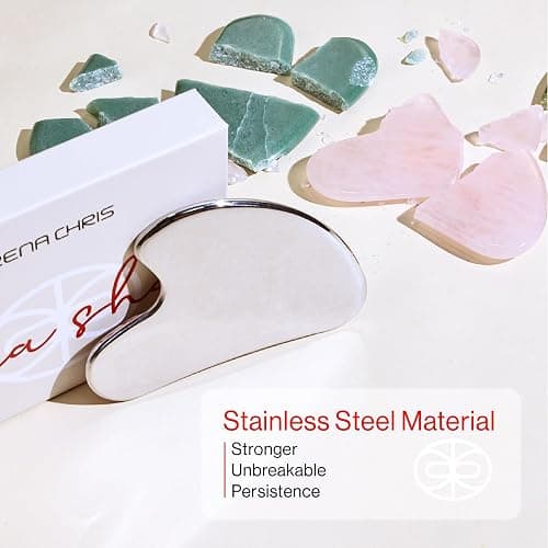 Rena Chris Gua Sha Facial Tools, Stainless Steel Gua Sha, Metal Gua Sha for Jawline Sculpting and Puffiness Reducing, Gua Sha Stainless Steel Tool, Skin Care Gift (Silver) - Silver thumbnail 3