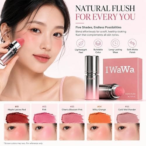 IWAWA Liquid Blush, IWAWA Puffy Liquid Blush – Jelly Texture Cream Blush with Sponge Tip, Matte Nude Buildable Blusher, Lightweight & Silky Feel, Natural Radiant Finish (03 Pink cherry blossoms) thumbnail 4