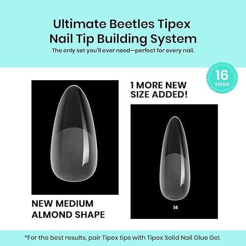 Beetles Tipex Instant Apex Nail Tips Almond Medium 16 Sizes 192 Pcs Pre-Etched Pre-Building Strong Thick Acrylic Tips thumbnail 3