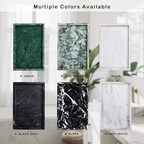Homaura Marble Bathroom Tray for Countertop & Home Decor, Natural Decorative Marble Tray for Jewelry & Perfume Organizer, Luxury Stone Vanity Trays for Dresser, Kitchen Counter, 12" x 8", Gray Black thumbnail 8