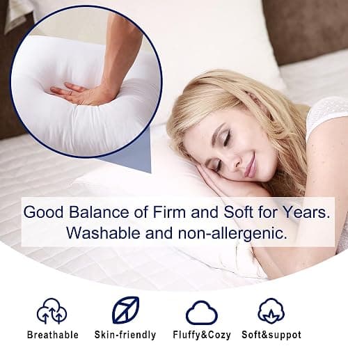 HITO 18x18 Pillow Inserts (Set of 2) - Down Alternative 100% Cotton Cover Decorative Square Throw Pillows White for Couch Bed Sofa thumbnail 4