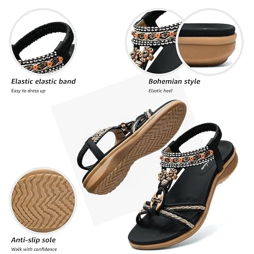 Littleplum Womens Sandals Arch Support Summer Beach Sandals Comfort Walking Shoes Bohemian Flip Flops Sandals for Women thumbnail 3