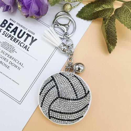 WJR Sparkling Sport Ball Keychain Rhinestone Baseball Football Key Ring Shining Gift for Sport Lover Purse Bag Accessories thumbnail 2