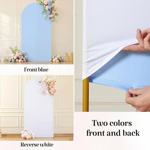 Wedding Arch Backdrop Cover, 6FT White Blue Arch Cover Stretchy Backdrops, Double-Sided Arch Stand Covers for Wedding Ceremony, Baby Shower, Birthday Party Decoration thumbnail 3