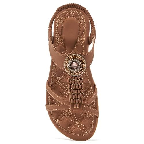Alicegana Women's Flat Sandals Dressy Summer Comfortable Bohemian Walking Beach Travel Shoes - Image 1