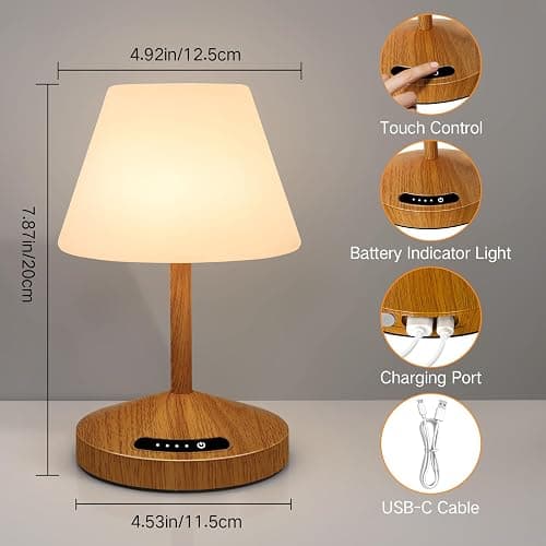 OUTON Rechargeable LED Shower & Table Lamp, Waterproof, USB Output, Stepless Dimming, 3 Colors, Power Indicator, Memory Function, Battery Operated Light for Home, Bathroom, Patio & Outdoor (Wood) thumbnail 7