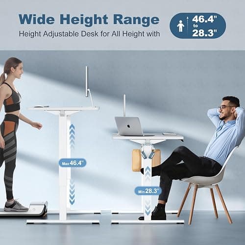 DUMOS 40 Inch Electric Standing Desk Height Adjustable, Sit to Stand Up Computer Workstations Work PC Table Home Office Study Writing Gaming Desks with Memory Presets for Walking Pad, Bedroom, White thumbnail 5