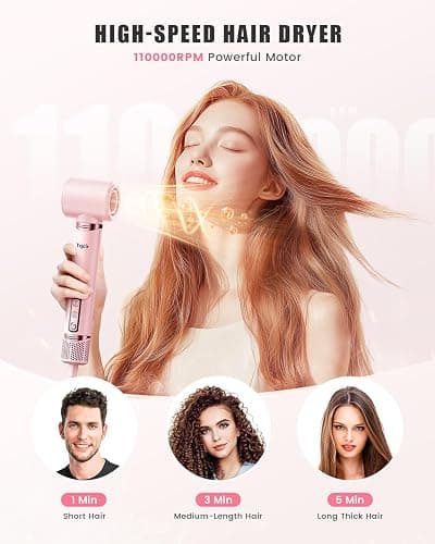 Tqcir 8-in-1 Professional Hot Air Styler&Hair Dryer Brush, Powerful Multi-Styler with Auto-Wrap Curler with Storage Case, Fast Drying Curling Straightening Volumizing Without Heat Damage(Pink) thumbnail 6