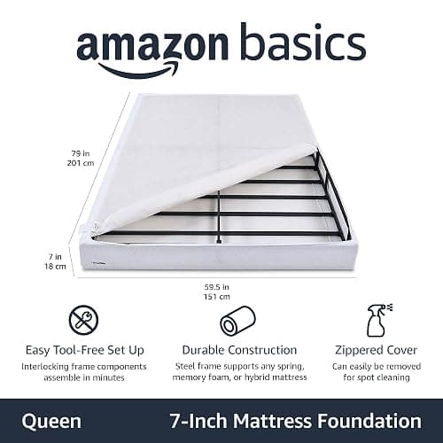 Amazon Basics Smart Box Spring Bed Base, 7-Inch Height Mattress Foundation, Tool-Free Easy Assembly, Queen, 79"L x 59.5"W x 7"H, White thumbnail 2