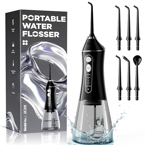 Water Flosser for Teeth Cleaning and Flossing, 5 Modes Rechargeable Cordless Oral Irrigator 320ml Water Tank Teeth Cleaner, IPX7 Waterproof Portable Electric Dentel Flossers for Home and Travel,Black - Image 1