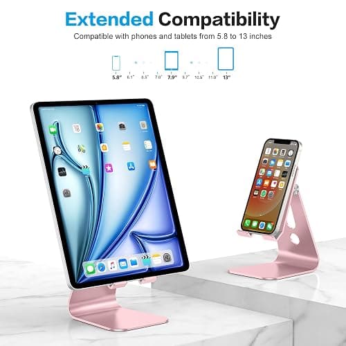 OMOTON Adjustable Tablet Stand for Desk, Upgraded Longer Arms for Greater Stability, T2 Tablet Holder with Hollow Design for Bigger Sized Phones and Tablets Such as iPad Pro/Air/Mini, Rose Gold thumbnail 2