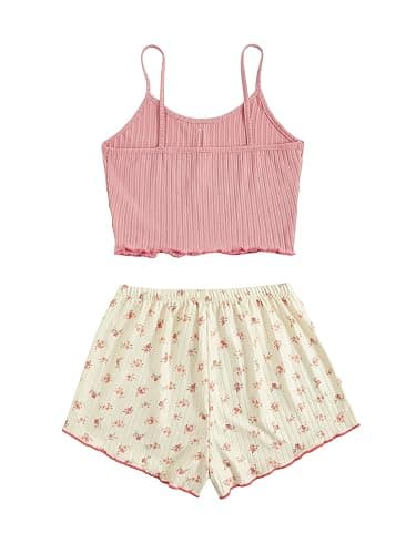 SweatyRocks Women's Summer Cute Printed Cami Top and Shorts Pajamas Sets | Sleeveless, Cow Strawberry Pajama Sets, Two Piece Sleepwear, Homewear, Loungewear, Kawaii Pajamas thumbnail 2