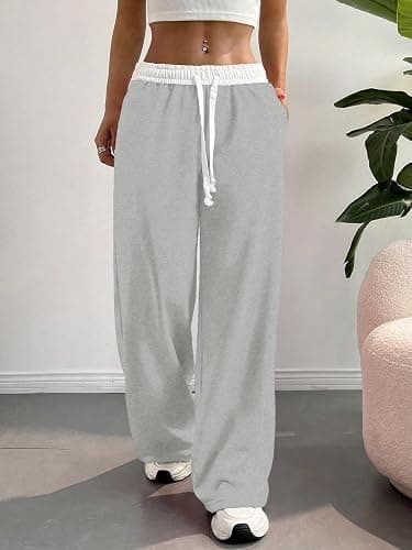 ZAFUL Wide Leg Sweatpants Women Trendy Interior Drawstring Baggy Sweatpants Loose Casual Jogger Pant with Pockets 2025 thumbnail 3