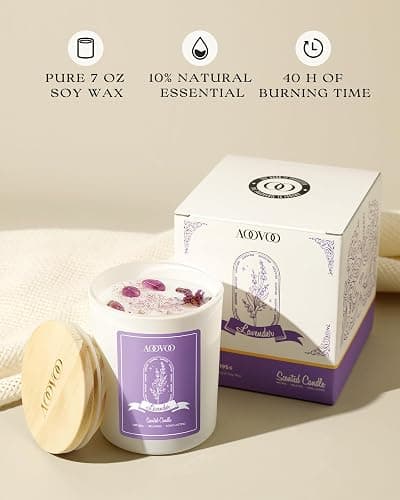 AOOVOO Lavender Scented Candles for Women - Aromatherapy Candle with Crystals Inside, 7oz Soy Candles for Home Scented, Birthday Gifts Christmas Candle for Women Mom thumbnail 3