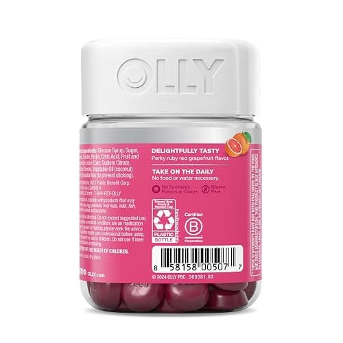 OLLY Undeniable Beauty Gummy, For Hair, Skin, Nails, Biotin, Vitamin C, Keratin, Chewable Supplement, Grapefruit, 30 Day Supply - 60 Count - 60 Count (Pack of 1) thumbnail 7
