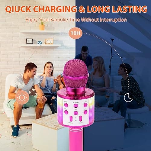 Fede Karaoke Microphone for Kids Adults, Wireless Bluetooth Microphone with LED Lights Portable Mic Speaker Karaoke Machine for Singing thumbnail 3