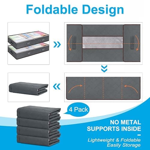 Budding Joy 90L Under Bed Storage Containers, Closet Organizers and Storage Bins, Foldable Underbed Storage Bags for Linen Sheets, Blanket, Clothing, Comforter, Sweaters, Pillows, Wrapping Paper, Grey thumbnail 6
