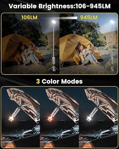 Camping Lantern Telescopic - Camping Light with 12000mAh Battery Magnetic Base, 3 Light Modes, Waterproof Rechargeable LED Hiking, Emergency, Outdoor & Indoor Use thumbnail 3