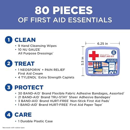 BAND-AID Brand Travel Ready Portable Emergency First Aid Kit for Minor Wound Care, Perfect for Home, Car, Travel, Camping Essentials & Outdoor Emergency Kit, 80 Pieces thumbnail 4