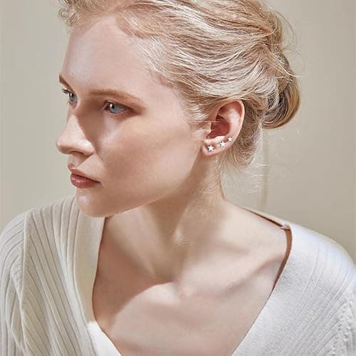 Lunvky 3 Pairs 14K Gold Plated Stud Earring Sets for Women Small Dainty Sterling Silver Earrings for Multiple Piercing Cartilage Tragus Trendy Post Cute Earrings Stacks Jewelry Birthday Gifts thumbnail 2