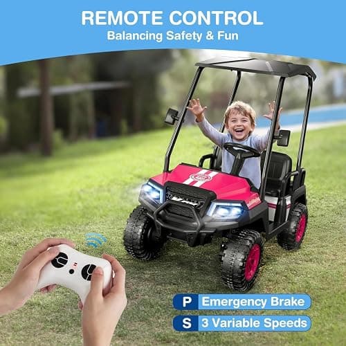 LIGIANT 24V Ride on Car for Big Kids, 4-Seaters Kids Golf Cart | Max. Cap: 264 Lbs(4 Kids), 4WD Kid's Car w/Remote Control, Detachable Awning, Spring Suspension, Music/Story/Power Display thumbnail 4