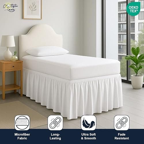 Cottington Lane Dorm Room Bed Skirt Twin XL, Hotel Quality Premium Brushed Microfiber Extra Long College Dust Ruffle 36 Inch Drop White Bedskirt - Twin XL/36" Drop - White thumbnail 2