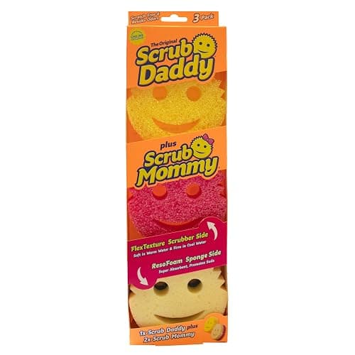 Scrub Daddy + Scrub Mommy 3 Pack | Smiley Face Sponges for Cleaning & Washing Up, Multipack Kitchen Non Scratch Scourers with FlexTexture Firm & Soft Scrubbing - Image 1