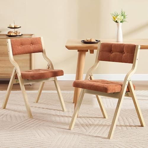 choairy 4-Pack Folding Dining Chairs with Cushion,Padded Foldable Dining Chairs,Portable Wooden Folding Chairs with Tufted Buttons Seat for Dining Rooms Kitchen Wedding and Party Indoor Orange thumbnail 2