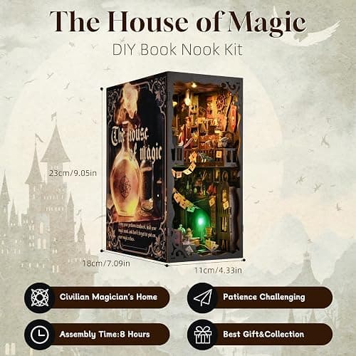 ETKVR Book Nook Kit - DIY Miniature House Dollhouse Kit 3D Puzzles for Adults, Gifts for Family and Friends Bookshelf Decor Tiny House Model Build with Dust Cover thumbnail 5