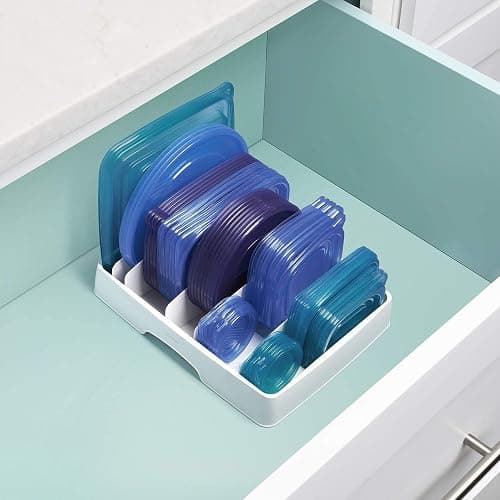 YouCopia StoraLid Food Container Lid Organizer for Kitchen Cabinet Storage with 5 Adjustable Dividers, 10.5''D × 13.4''W × 3.3''H, Large Classic Edition, White thumbnail 5