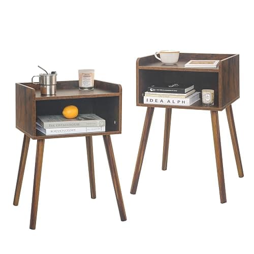 MaxSmeo Night Stand Set 2, Mid Century Modern Side Table Bedroom with Storage, Small End Bedside Table Set of 2 with Solid Wood Legs for Living Room, Office Small Spaces (Rustic Brown) - Image 1