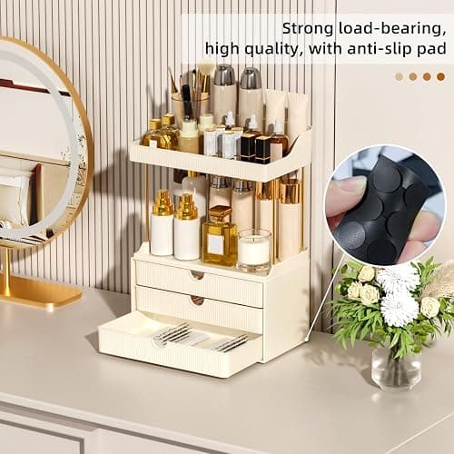 StorBin 3 Drawers Bathroom Counter Organizer - 5 Tier Makeup Organizer, Versatile Perfume Organizer, Ideal for Bathroom Storage, Vanity, Large Skincare, Perfume, Present, Cream White thumbnail 5