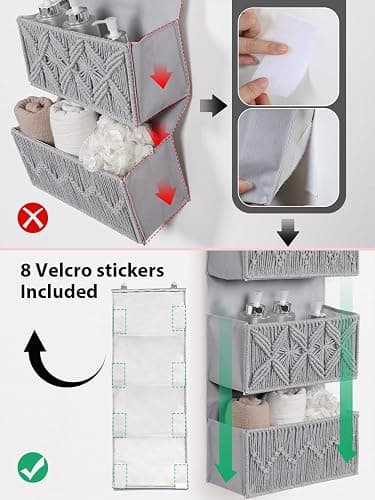 Avidanza 4-Tier Over The Door Hanging Organizer, Fabric Door Storage Organizer with Hooks & Adhesive Straps, Cloth Hanging Storage for Bedroom, Closet, Bathroom & Nursery thumbnail 7