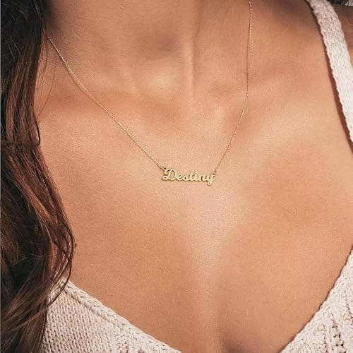 Ursteel Custom Name Necklace Personalized, 14K Gold Plated Personalized Name Necklace Dainty Name Plate Necklace Jewelry Personalized Gifts for Women thumbnail 4