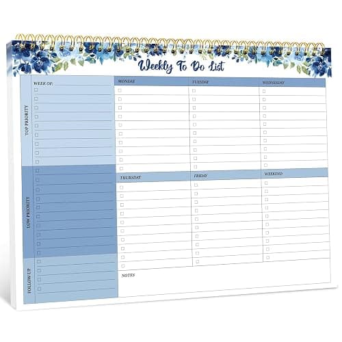 Taja Weekly To Do List Notepad with 52 Undated Sheets(8.5"×11")- Weekly Desk Planner for Women & Man, Work and Home - 1 Pack Azure Bloom - Image 1