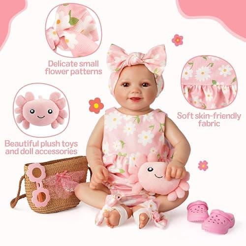 BABESIDE 7 Pcs Reborn Baby Doll Clothes with Woven Bag for 16-20 Inch Dolls | Reborn Baby Doll Accessories Set with 16 Inch Doll Shoes, Sunglasses, Toy Accessories fits Realistic Baby Dolls Girl thumbnail 4
