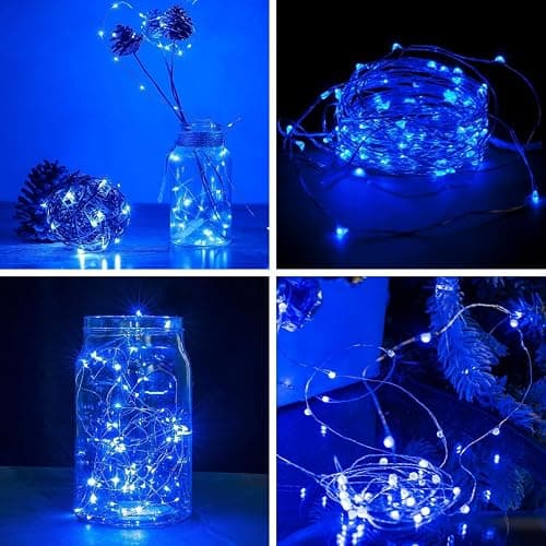 3 Pack Fairy Lights Battery Operated with Remote Control Timer, 26 FT 80 LED String Lights Outdoor Indoor Decoration, 8 Modes Twinkle Lights for Christmas Party Wedding Birthday Bedroom Décor (Blue) thumbnail 6