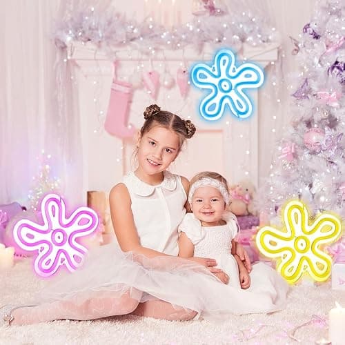 3 Pcs Flower Neon Sign LED Light Signs Retro LED Signs Flower Shaped Sign Purple Blue and Yellow Neon Sign for Bedroom Home Wall Decor Birthday Wedding Party Decorations Kid's Gifts thumbnail 6