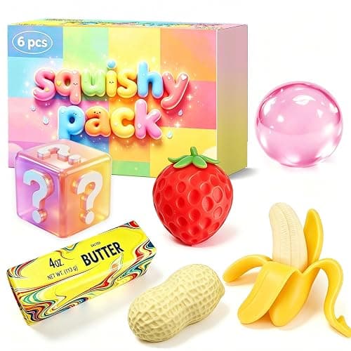 Squishy Toy Pack, Sensory Stress Relief Fidget Toys, Slow Rising TPR, 6 Pack Fun Food Squishy Set, Gifts for Kids and Adults, Birthday Party Favors, Classroom Prizes, Office Desk Decor - Image 1