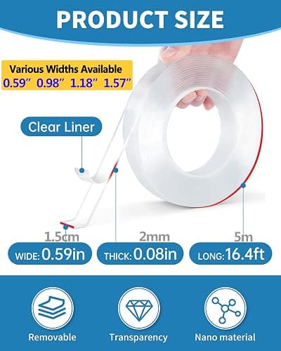 Teskyer Double Sided Tape Heavy Duty, 16.4 FT x 0.59 in, Extra Large Mounting Tape, Super Strong Adhesive Nano Tape for Walls Carpet Photo Frame Poster Home Office Decor thumbnail 6