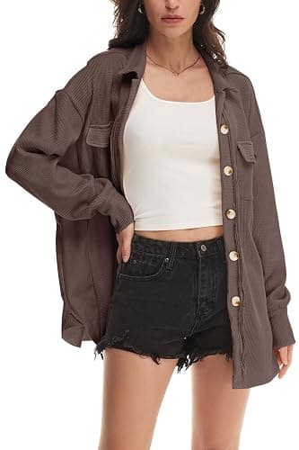 Nirovien Womens Waffle Knit Shacket Oversized Button Down Shirt Jacket Lightweight Spring Outfits Clothes thumbnail 5