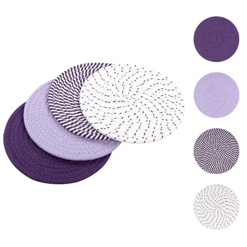 SHACOS 8 Inches Trivets for Hot Dishes, 4 Pieces Cotton Trivets Mats | Hot Pads for Kitchen Countertops and Table, Heat-Resistant Pot Holders for Hot Pots and Pans(Purple, 4pcs) - Image 1