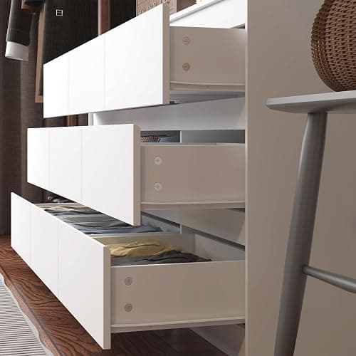 Hitow 9 Drawer Dresser for Bedroom with Deep Drawers, Large Floor Wood Dressers & Chest of Drawers Handle Free, Modern White Long Dressers for Closet Living Room, Euro Slide (63"W x 15.7"D x 31.5"H) thumbnail 6