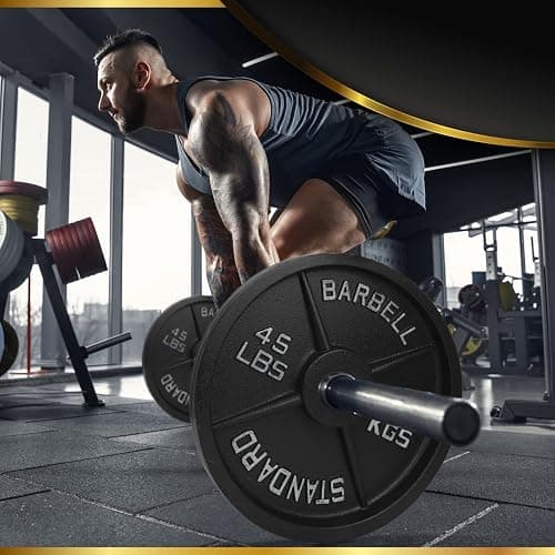 Cast Iron Olympic Weight Plates – Free Weights with 2-inch Hole & Anti-Rust Hammertone Finish - Ideal for Strength Training, Crossfit Equipment & Home Gym Set – Sold in Pairs - 2.5LB–45LB thumbnail 7